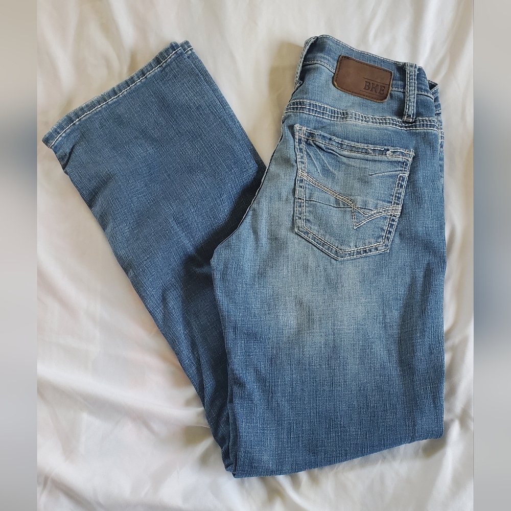 BKE Jake Men's Classic Distressed Blue Straight Bootleg Jeans, Sz 30R